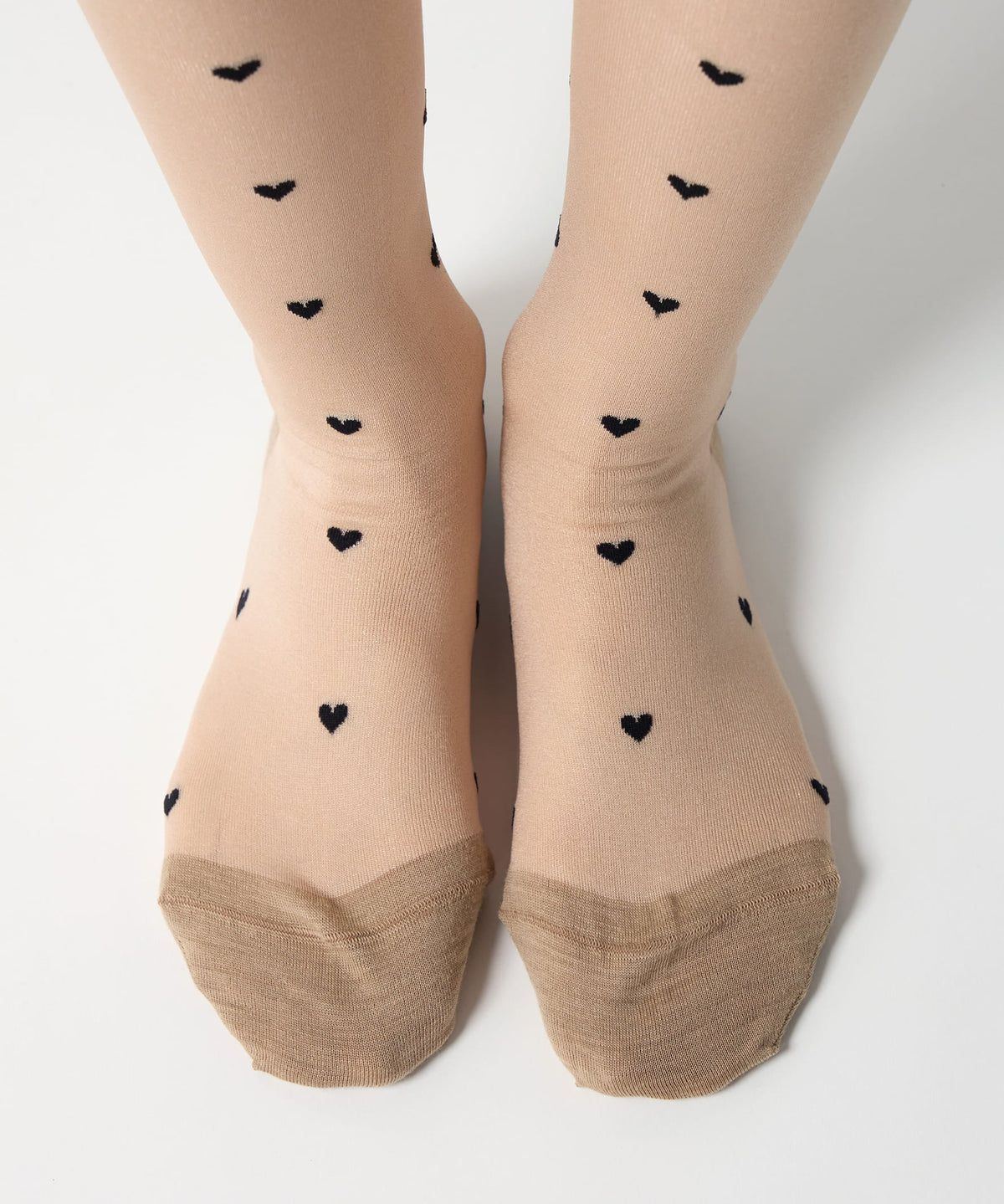 Heart Dot Sheer Knee High Socks - Beige