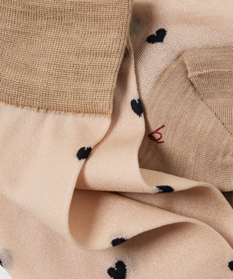 Heart Dot Sheer Knee High Socks - Beige