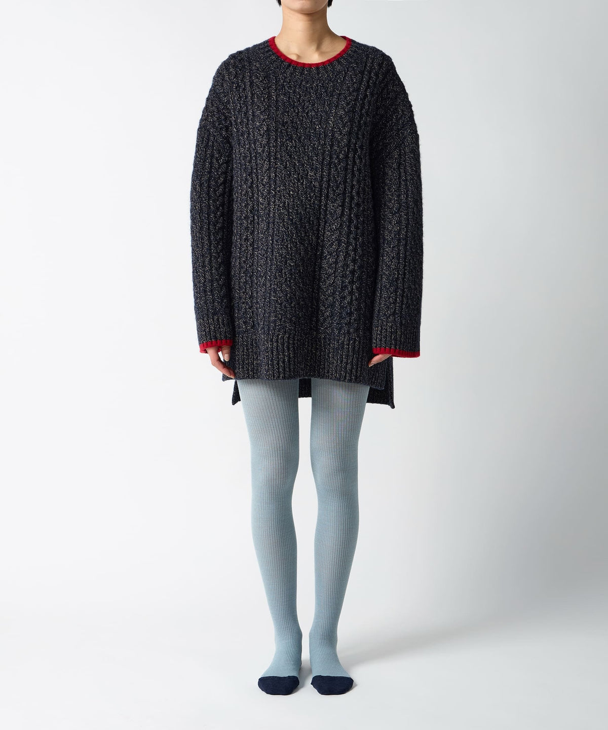 Ribbed Wool Tights - Light Blue
