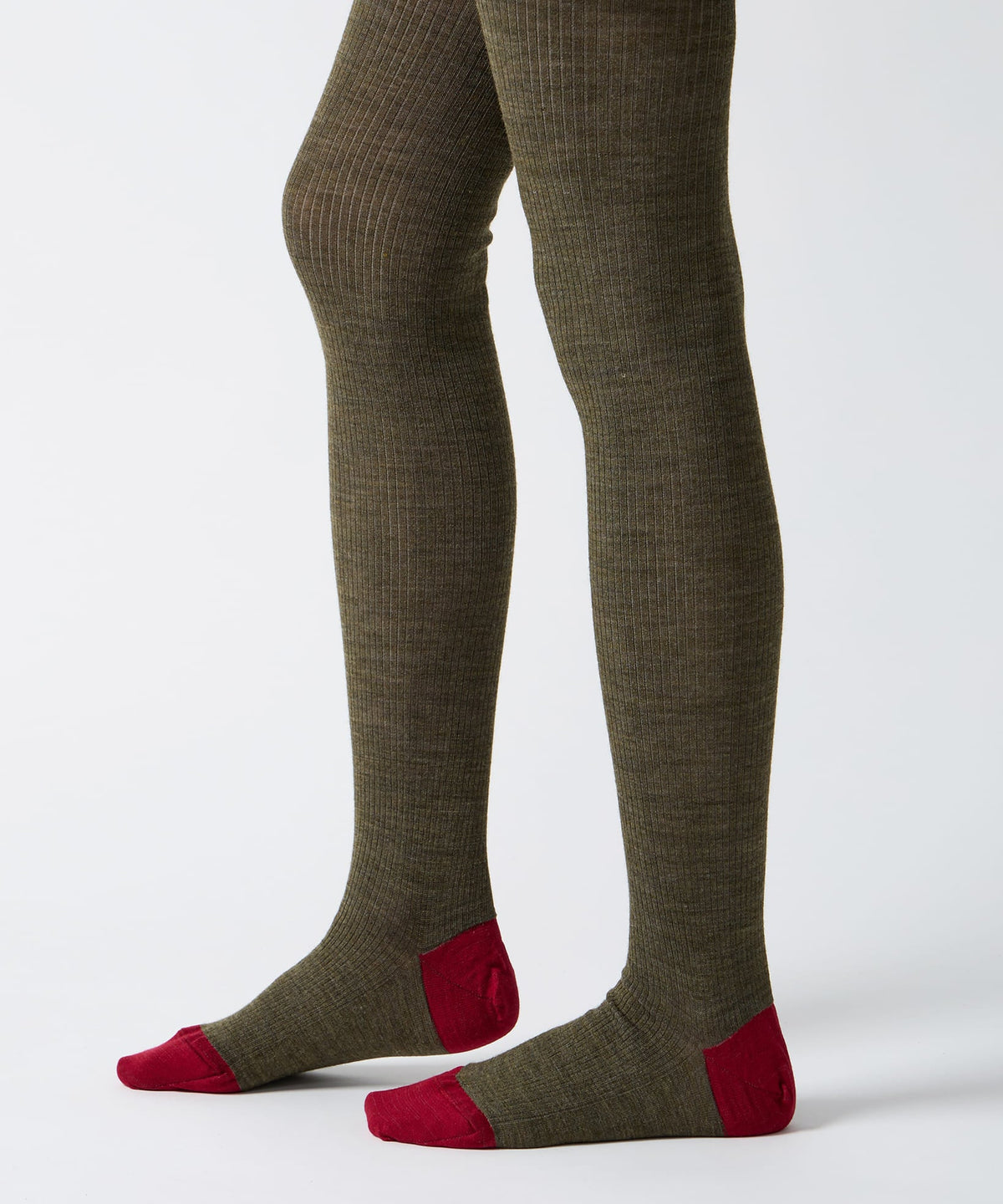 Ribbed Wool Tights - Khaki