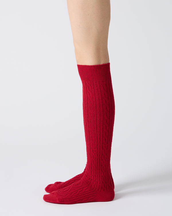 BABACO - CABLE KNEE HIGH SOCKS - RED