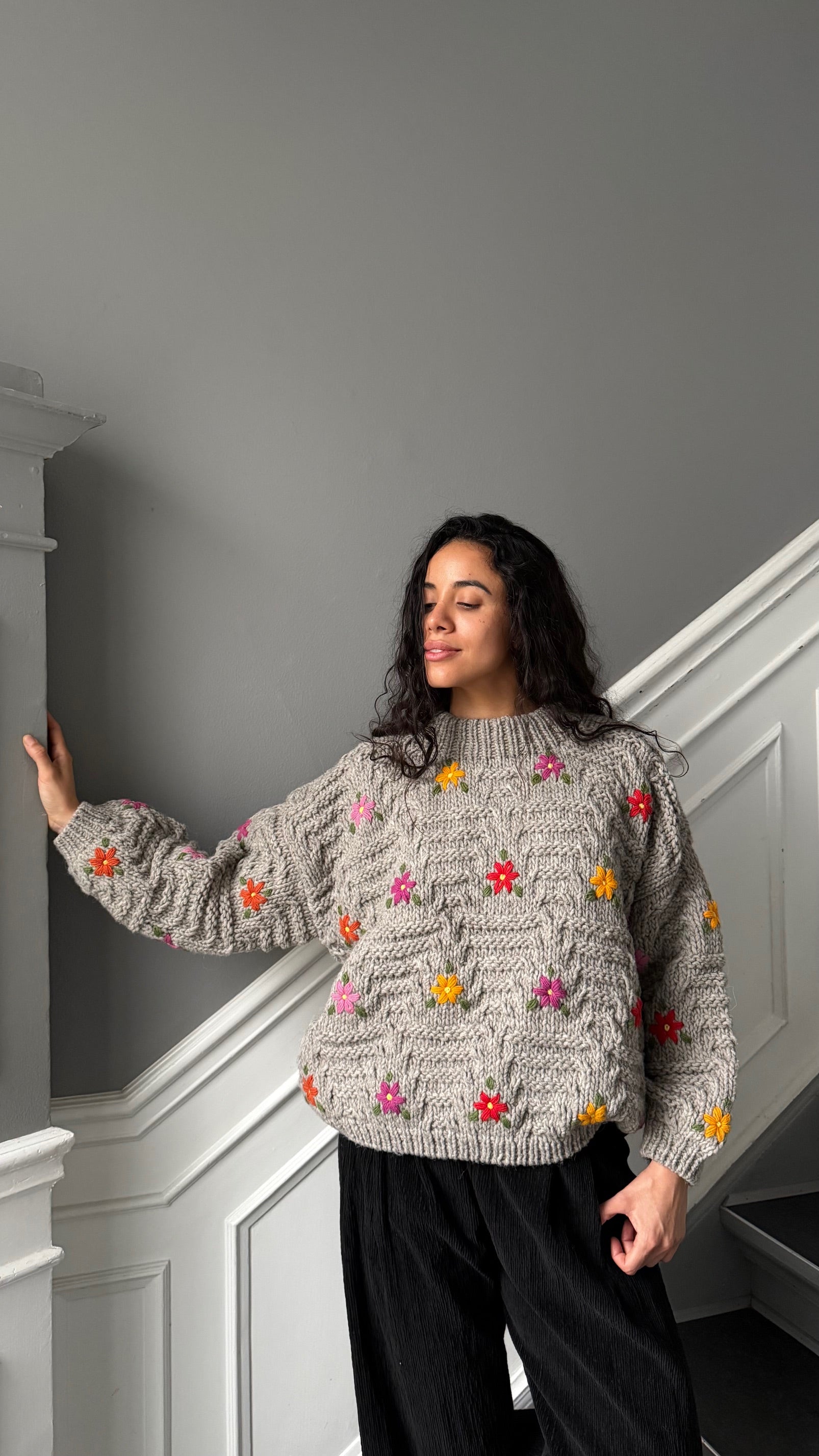Hand Knit Pullover with Embroidery