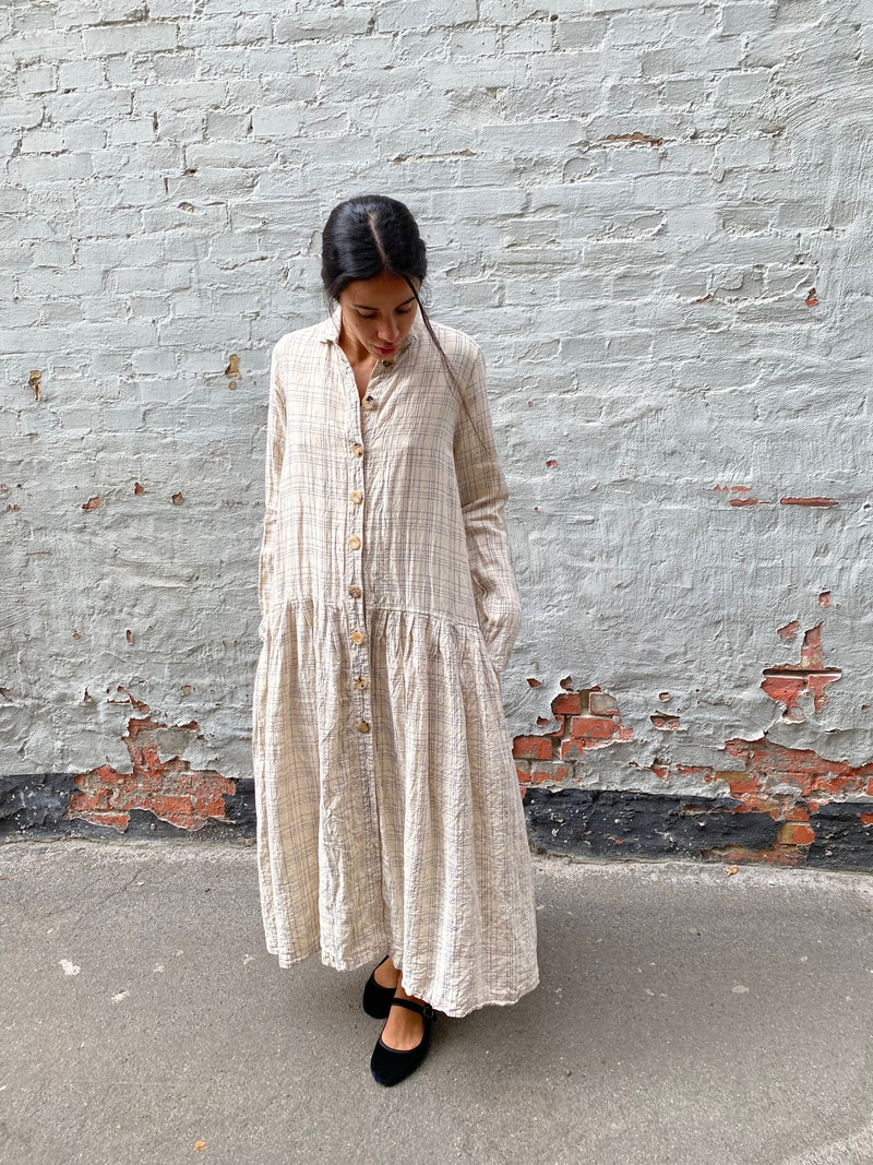 RICORRROBE - BD DRESS - TEXTURED LINEN CHECK