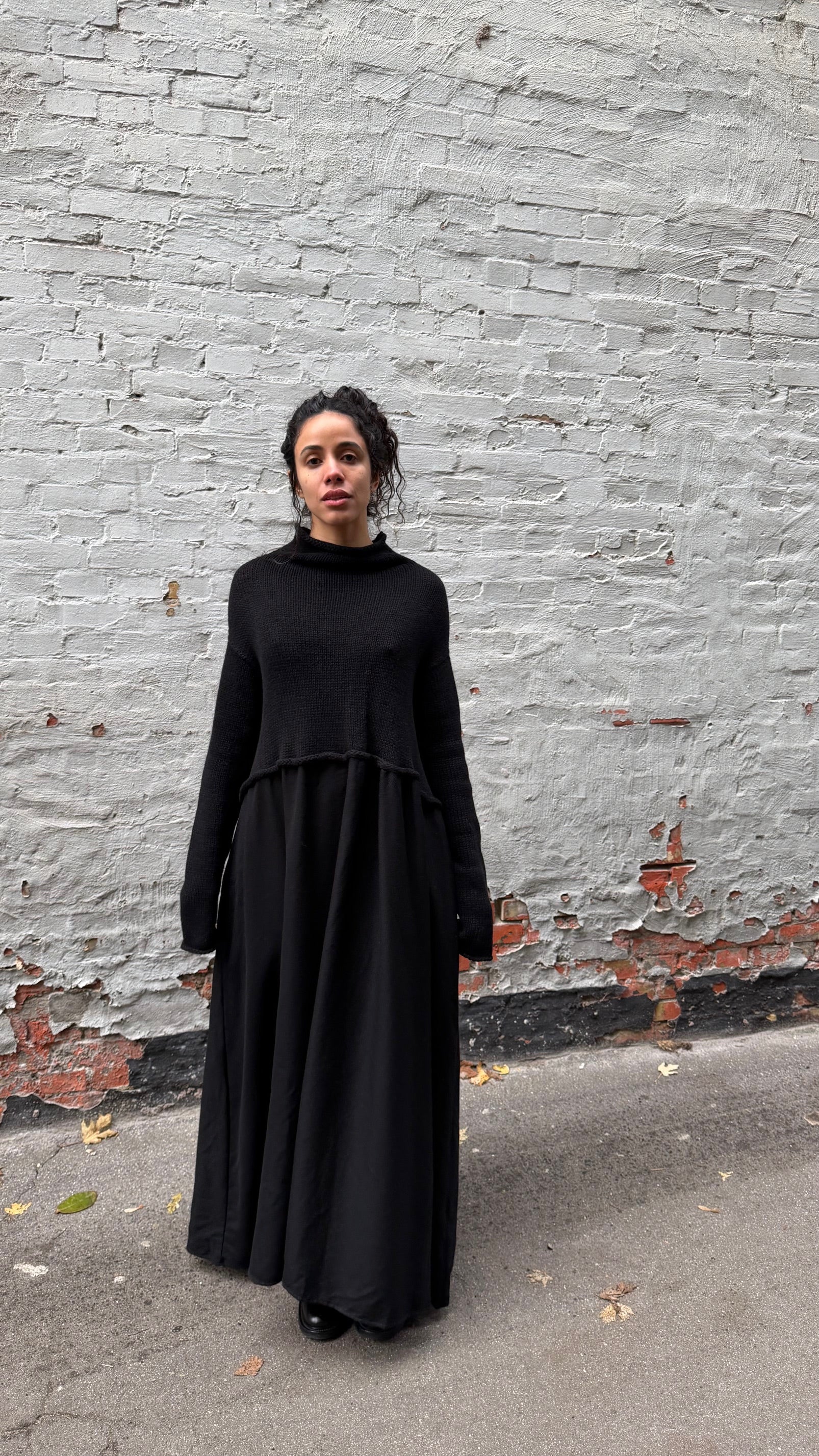 Hand-Knit and Twill Dress