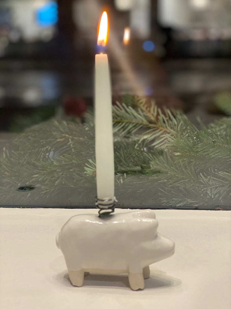 Christmas Pig Candlestick - White