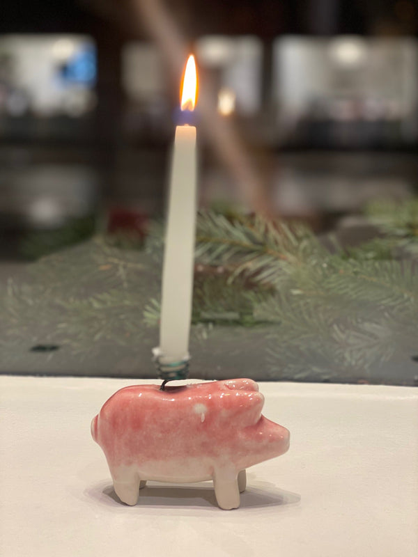 Christmas Pig Candlestick - Pink