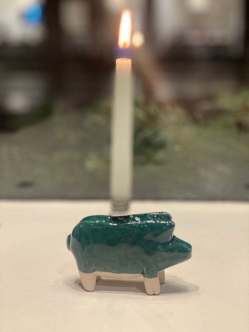 Christmas Pig Candlestick - Green