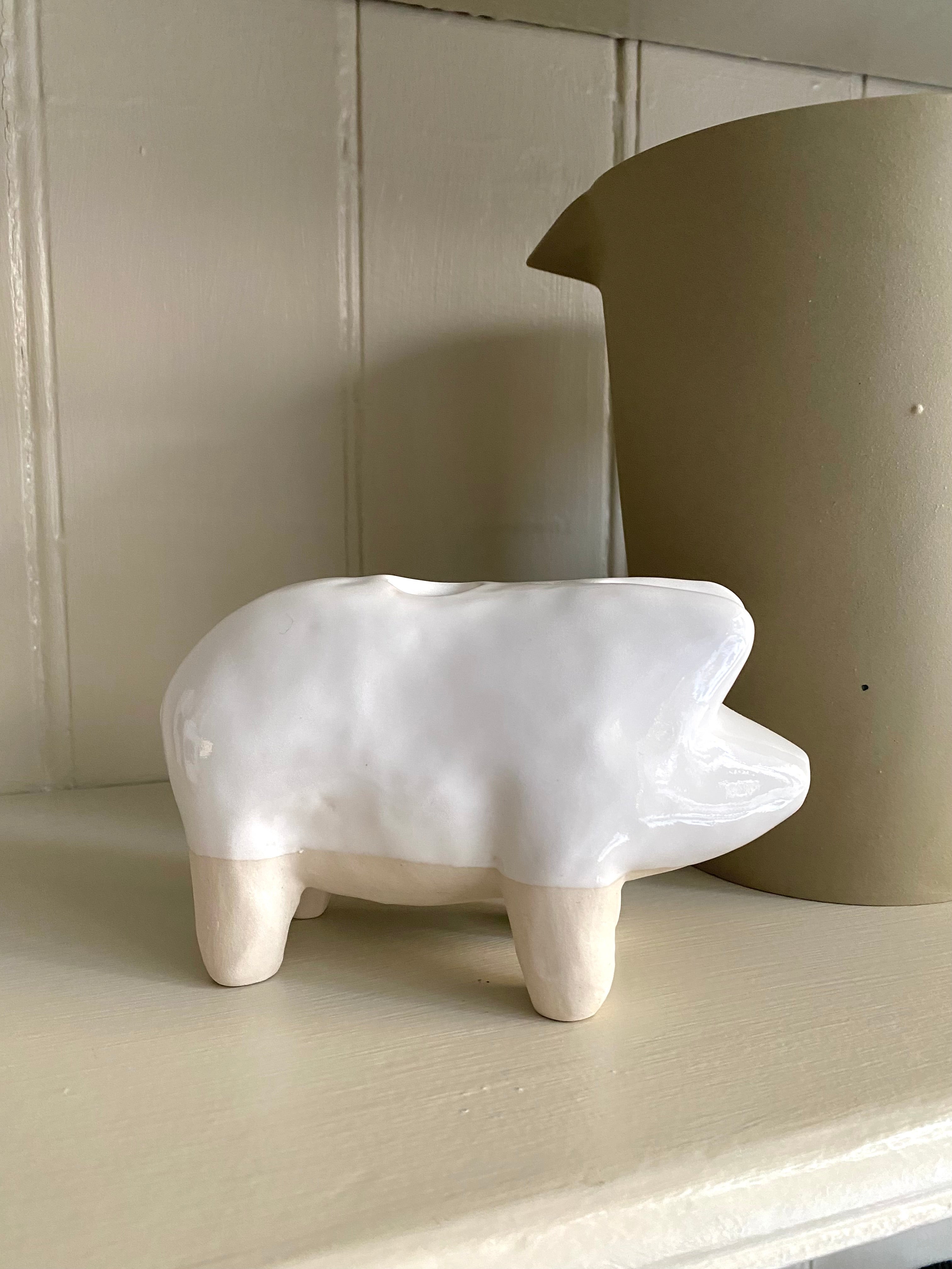 Large Christmas Pig Candlestick - White