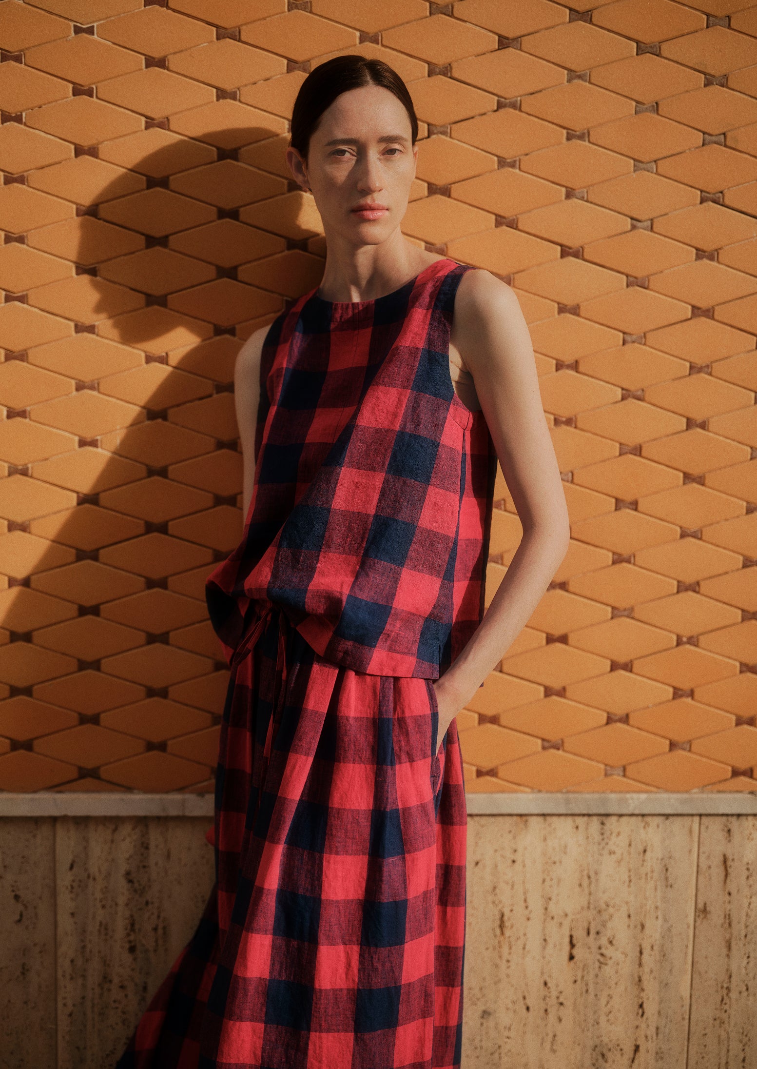 Gingham Check Linen Tank