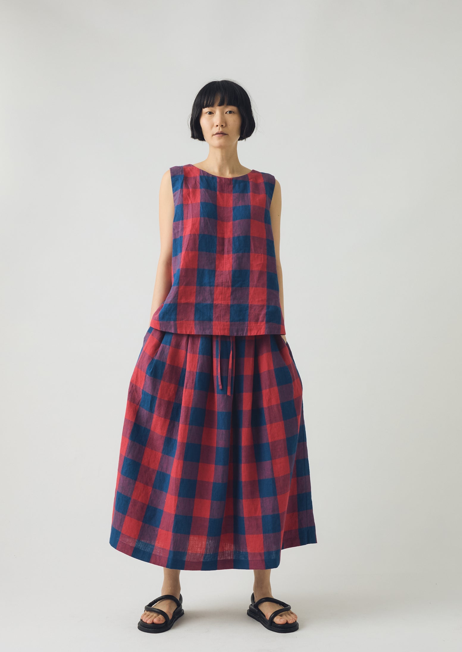 Gingham Check Linen Skirt