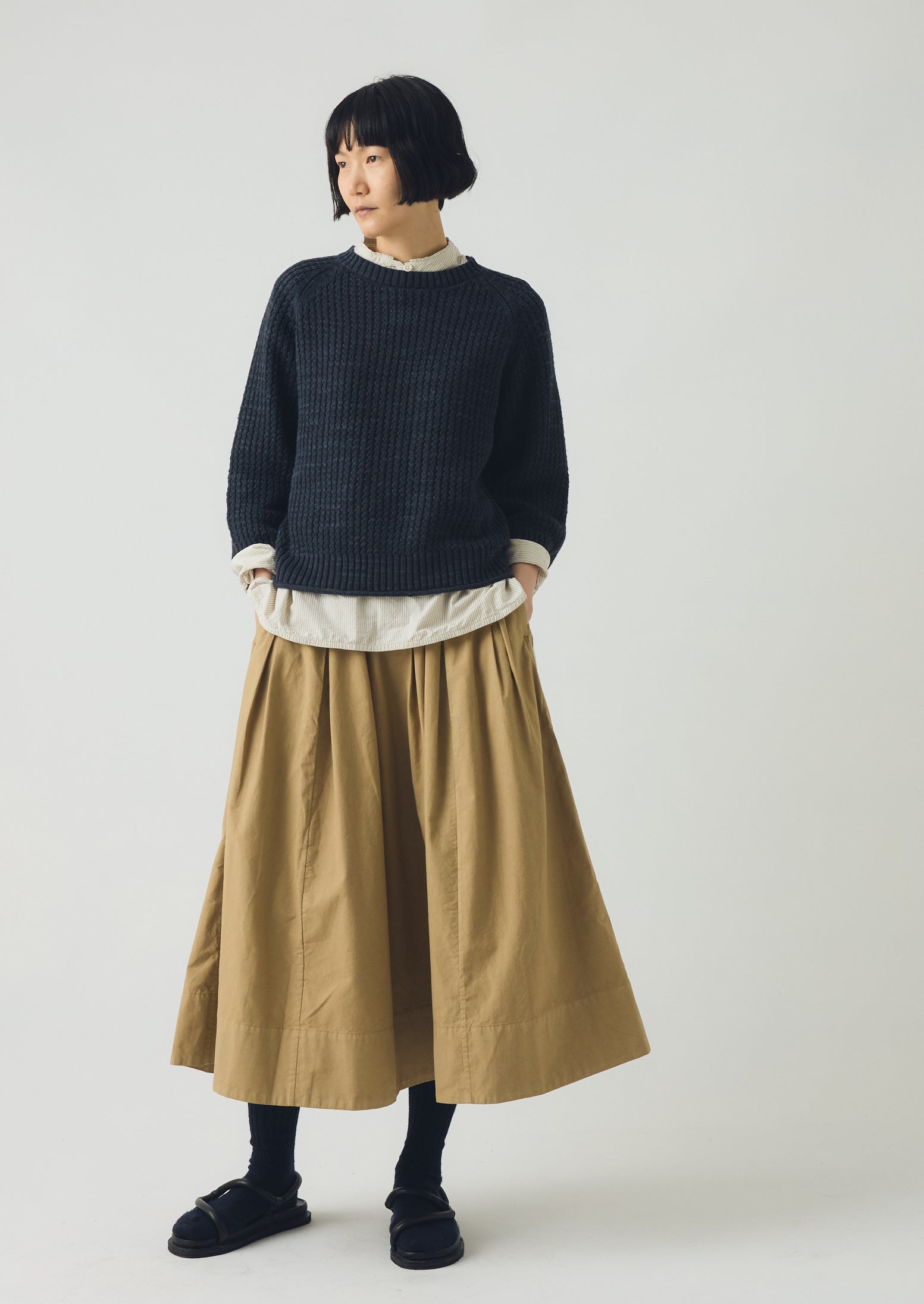 Pleated Cotton Linen Poplin Skirt