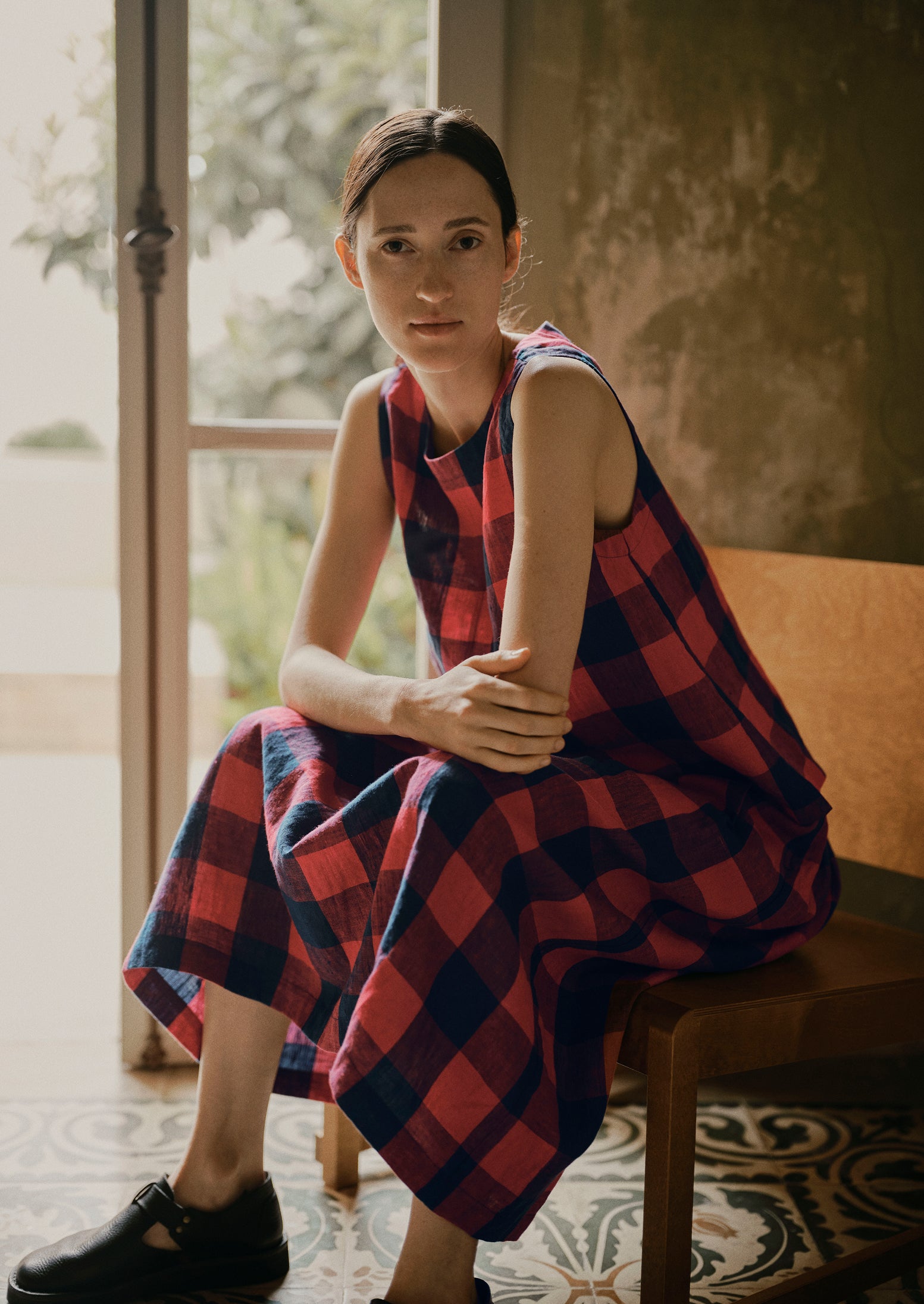 Gingham Check Linen Skirt