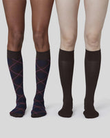 SWEDISH STOCKINGS - 2-pack Franka Check & Solid Knee Highs - BROWN