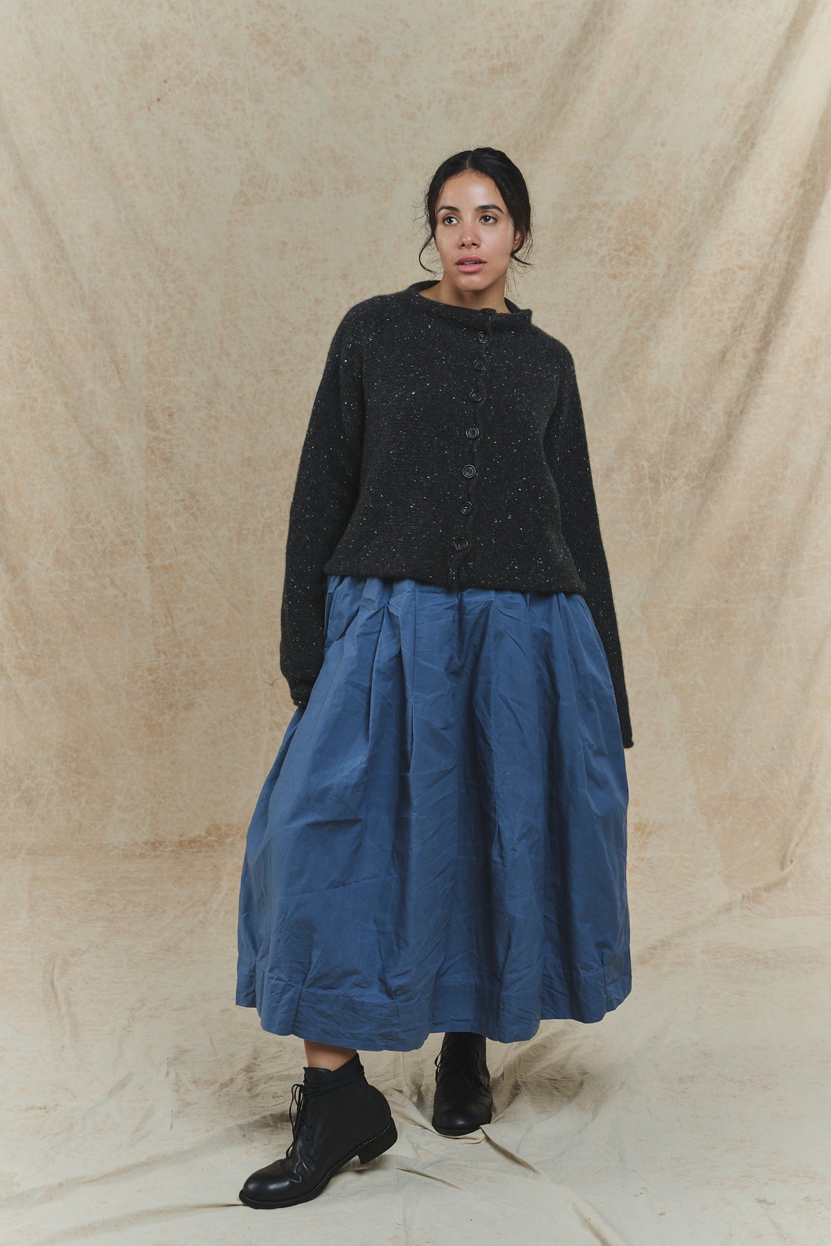 Flower Skirt - Waxed Cotton - Graphite Blue