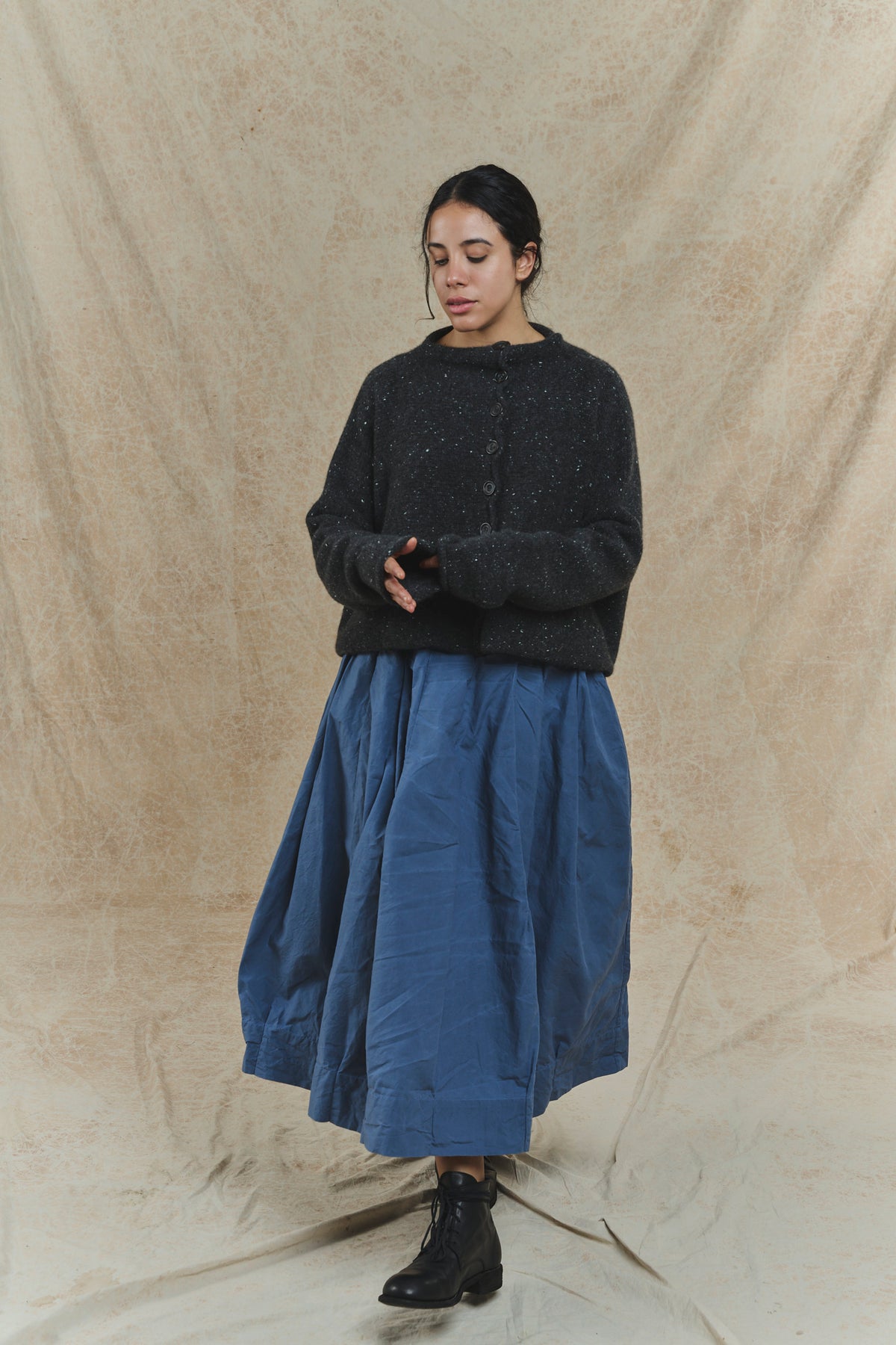 Flower Skirt - Waxed Cotton - Graphite Blue