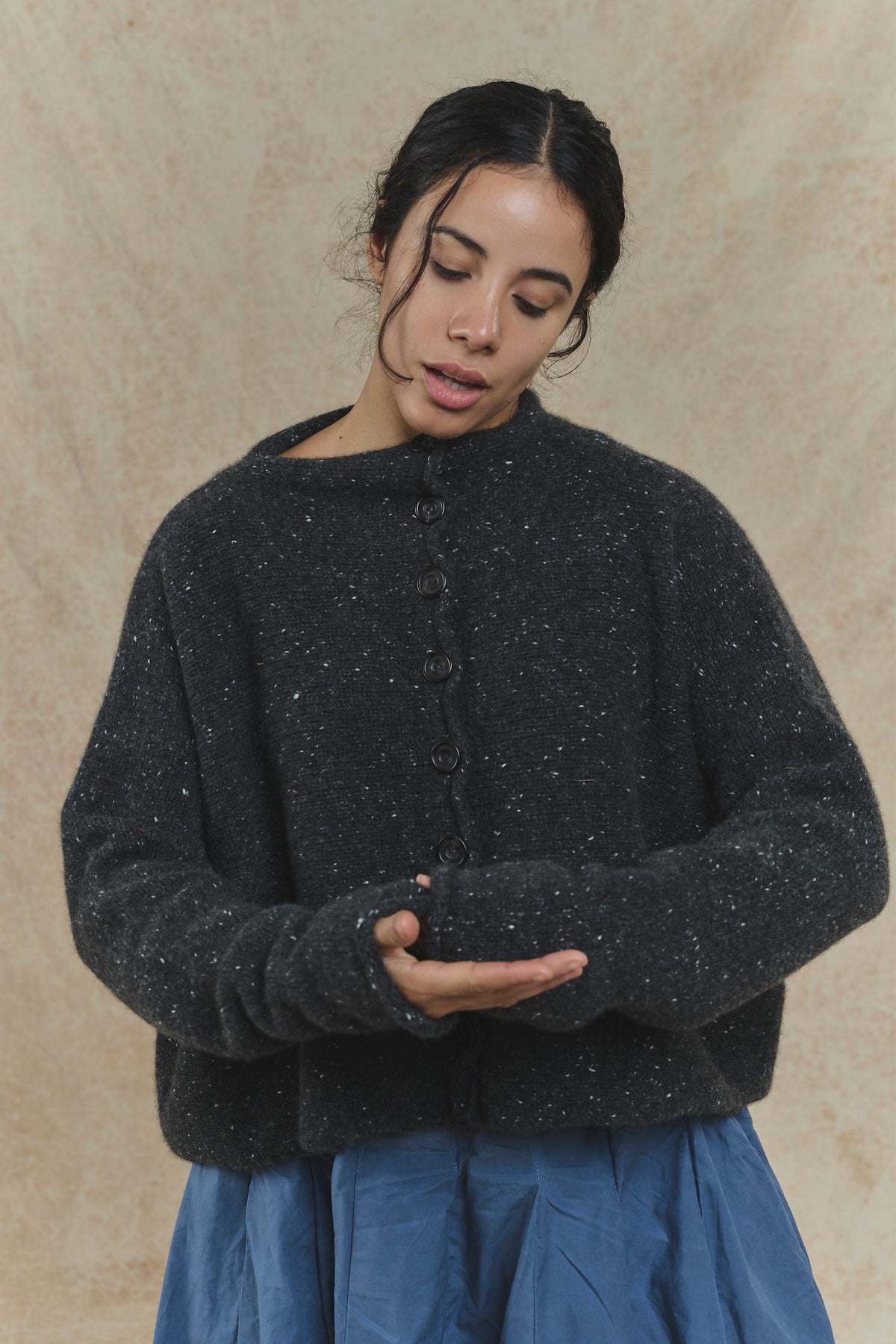 Elder Cashmere Cardigan - Black Neps