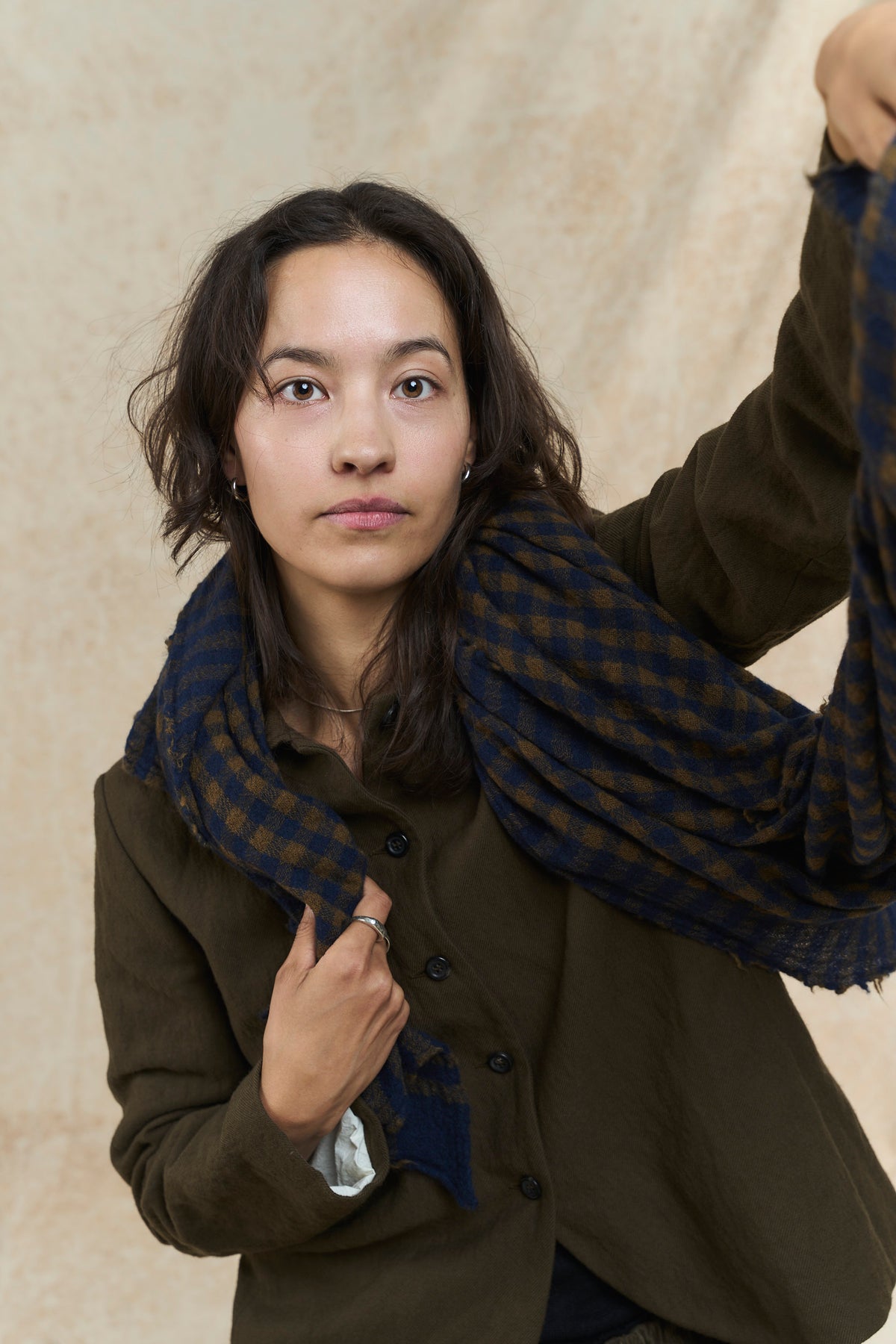Cashmere Stole - P2118/TS1027 - Olive Blue Check