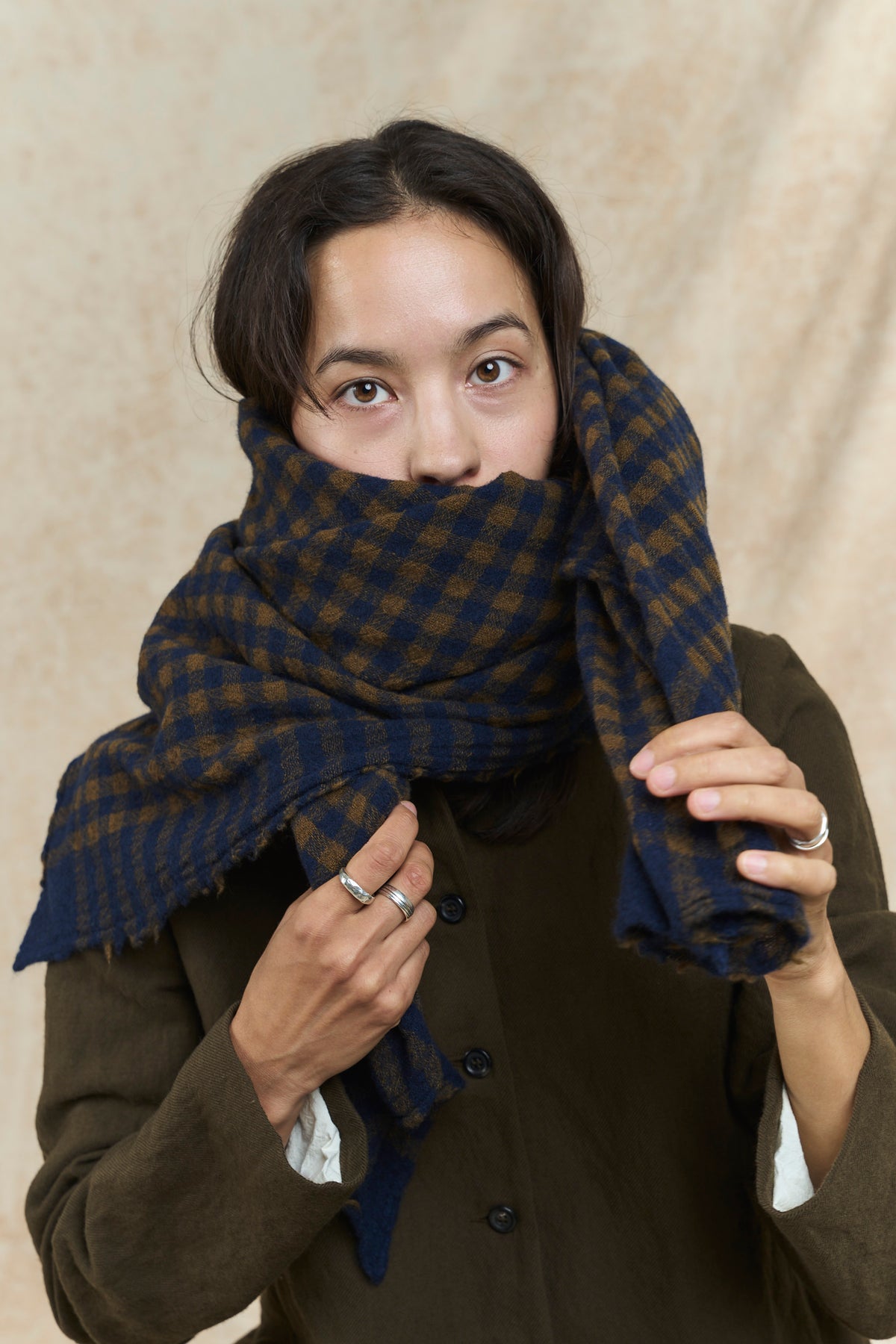 Cashmere Stole - P2118/TS1027 - Olive Blue Check