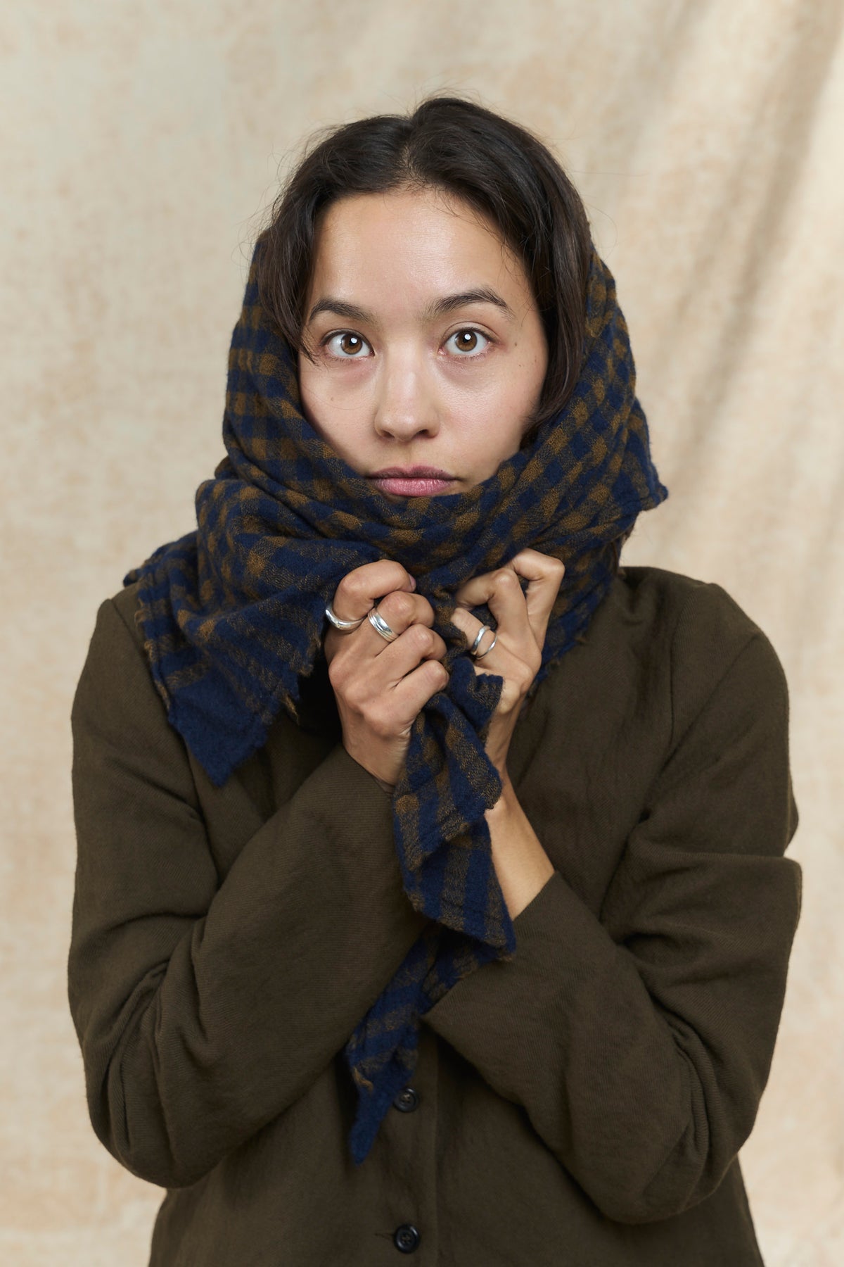 Cashmere Stole - P2118/TS1027 - Olive Blue Check