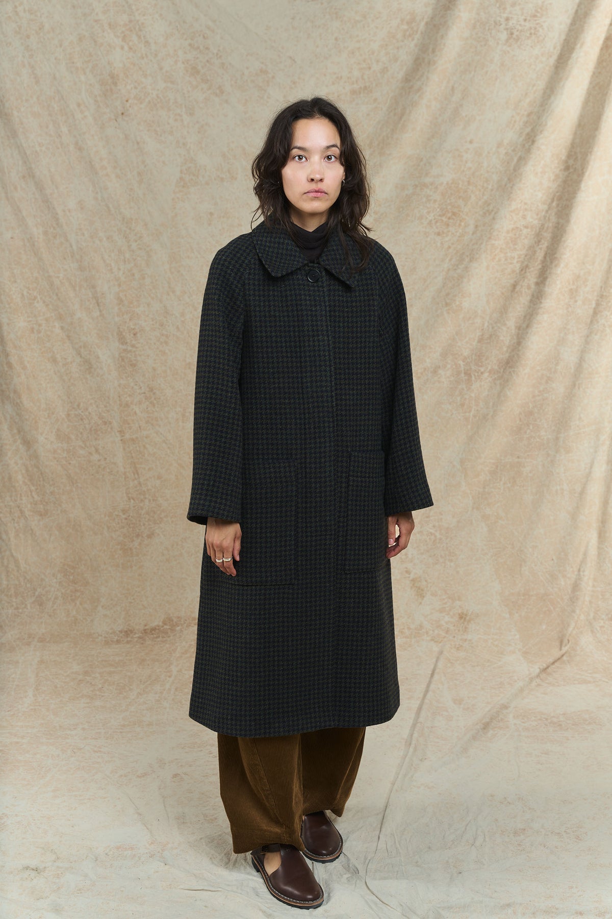Frankie Check Wool Raglan Coat - Olive/Black