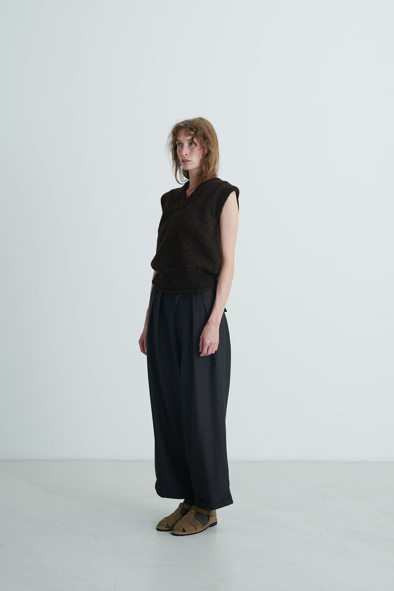 WRIGHT + DOYLE - Double Pleat Trousers - Cacao & Ink pinstripe