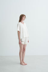 RUNAWAY BICYCLE R.B. - Short Sleeved Laced Top - Off-white