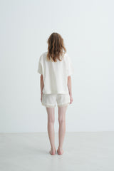 RUNAWAY BICYCLE R.B. - Short Sleeved Laced Top - Off-white