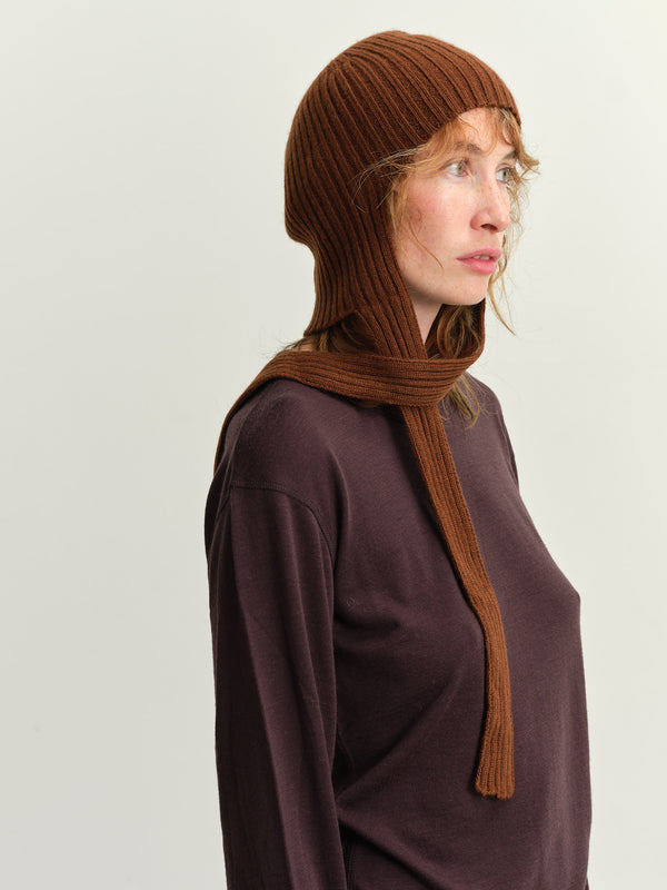 BABACO - CASHMERE RIBBED KNIT CAP - CHOCOLATE