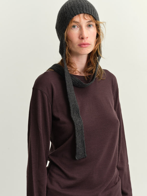 BABACO - CASHMERE RIBBED KNIT CAP - CHARCOAL