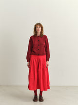 TOAST - Pleated Panelled Cotton Linen Skirt - CARDINAL RED
