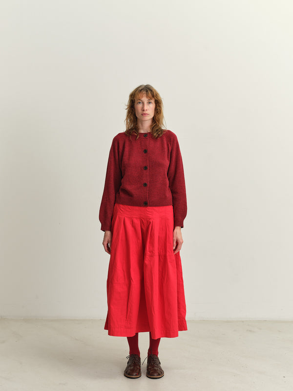 TOAST - Pleated Panelled Cotton Linen Skirt - CARDINAL RED