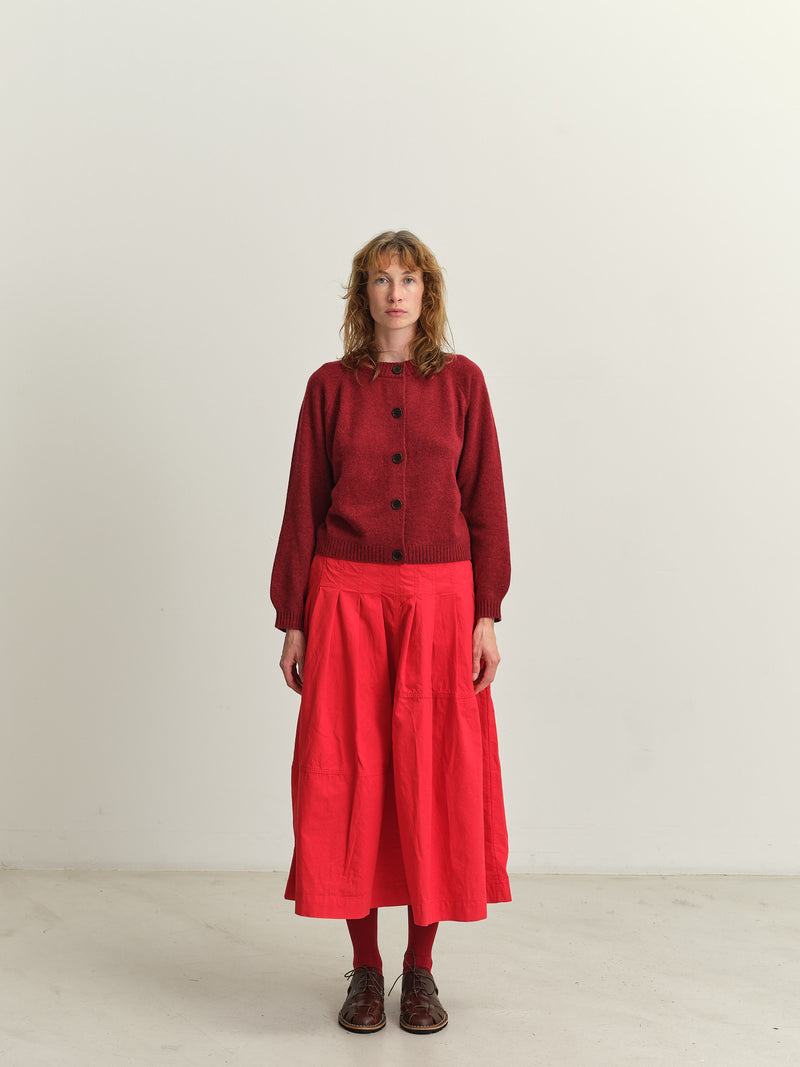 TOAST - Pleated Panelled Cotton Linen Skirt - CARDINAL RED