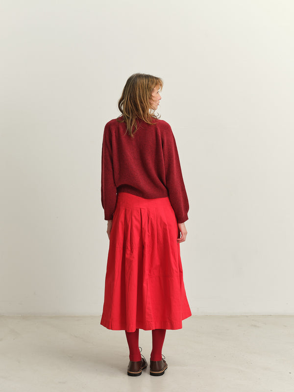 TOAST - Pleated Panelled Cotton Linen Skirt - CARDINAL RED