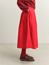TOAST - Pleated Panelled Cotton Linen Skirt - CARDINAL RED