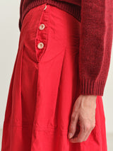 TOAST - Pleated Panelled Cotton Linen Skirt - CARDINAL RED