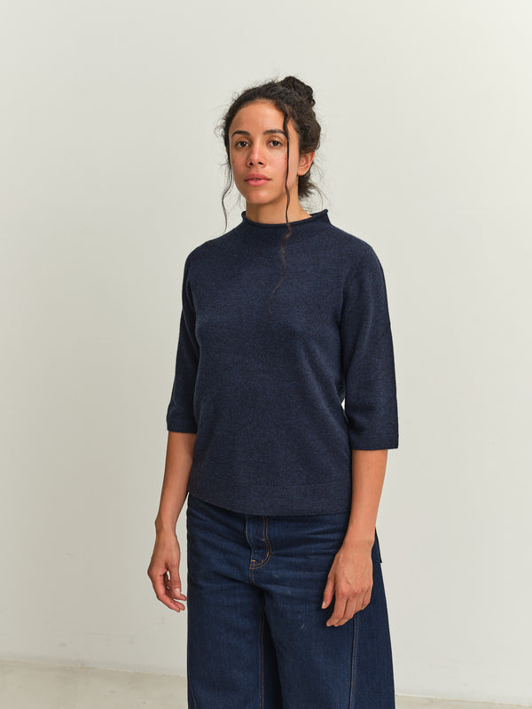 TOAST - Fine Wool Cashmere Half Sleeve Sweater - DARK NAVY