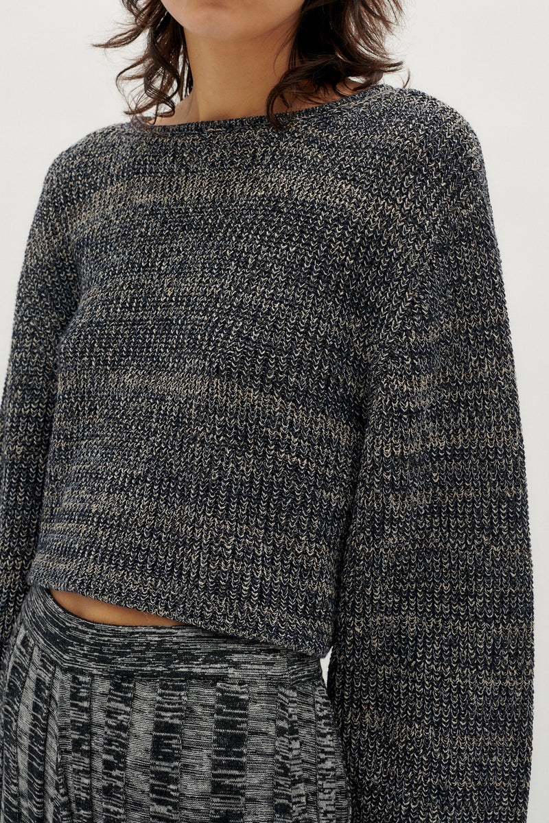 DUNE - BOAT-NECK CROPPED KNIT SWEATER