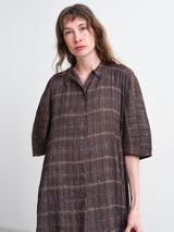 BOBOUTIC - 4852 A QUADRETTI DRESS - BROWN/AVIO