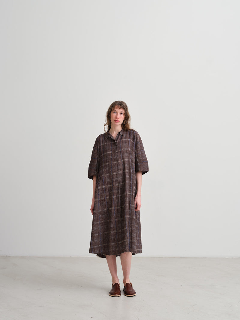 BOBOUTIC - 4852 A QUADRETTI DRESS - BROWN/AVIO