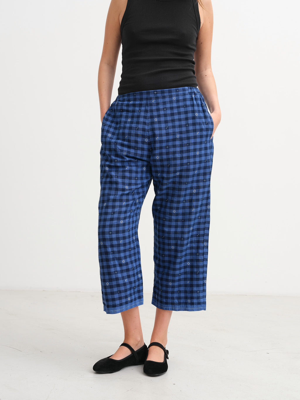 Injiri Cotton Cropped Pyjama Rasa Pants in Indigo Blue