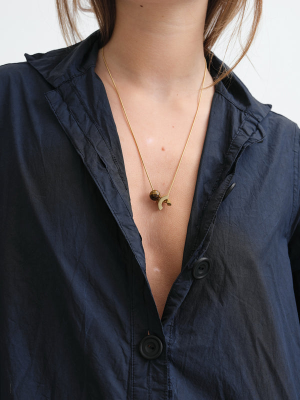 LEPAGON - NECKLACE WITH TIGER EYE & SEMI CIRCLE BRASS PENDANT