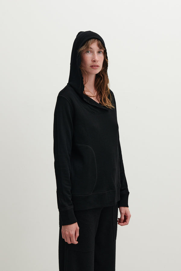 BASICS - MERINO WOOL HOODIE - BLACK