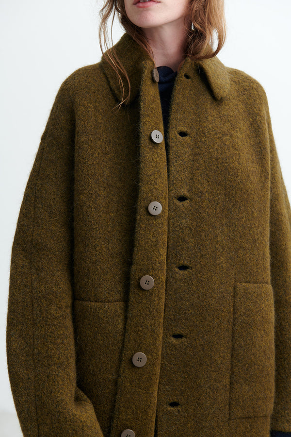 BOBOUTIC: Oversized coat with a small collar, hidden button closure in the front and two side pockets