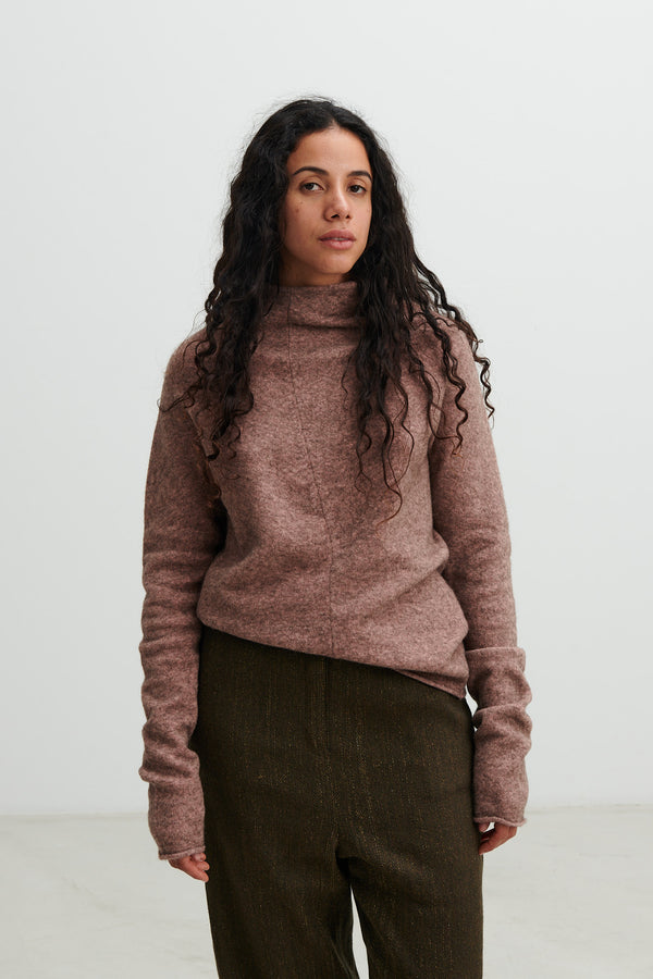 BOBOUOTIC DAILY SWEATER in a pink melange wool and yak blend - made in Italy