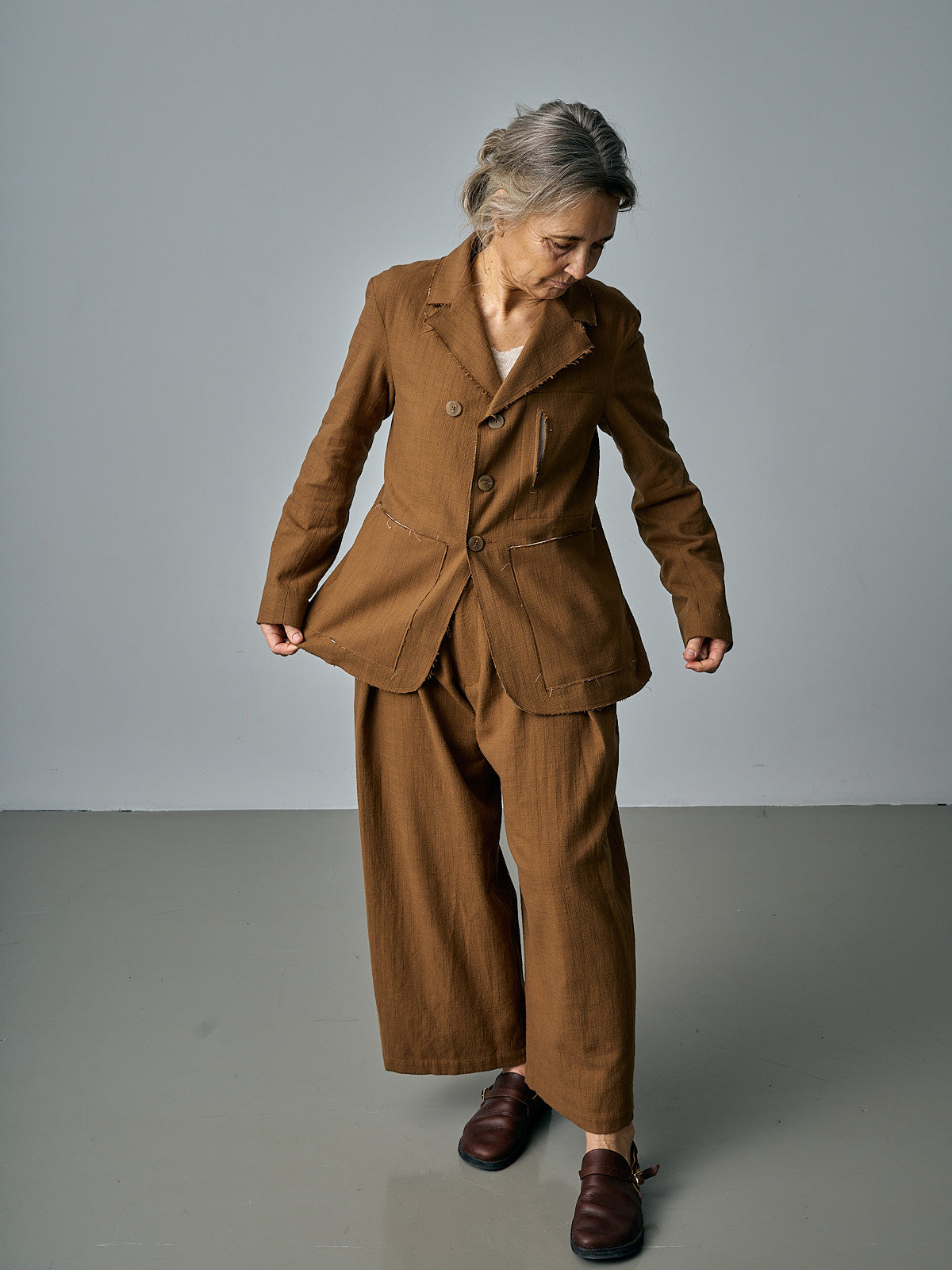 Leusdon Jacket with Back Pleats - Ochre Pinstripe