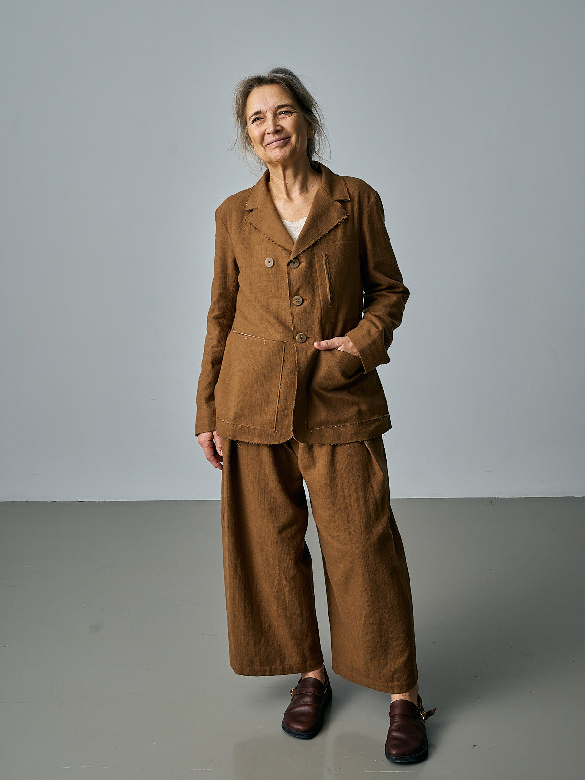 Leusdon Jacket with Back Pleats - Ochre Pinstripe