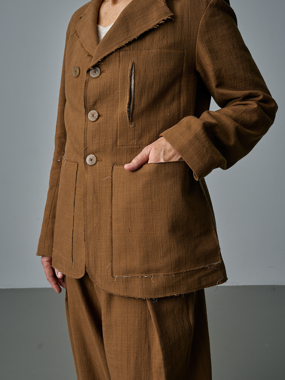Leusdon Jacket with Back Pleats - Ochre Pinstripe