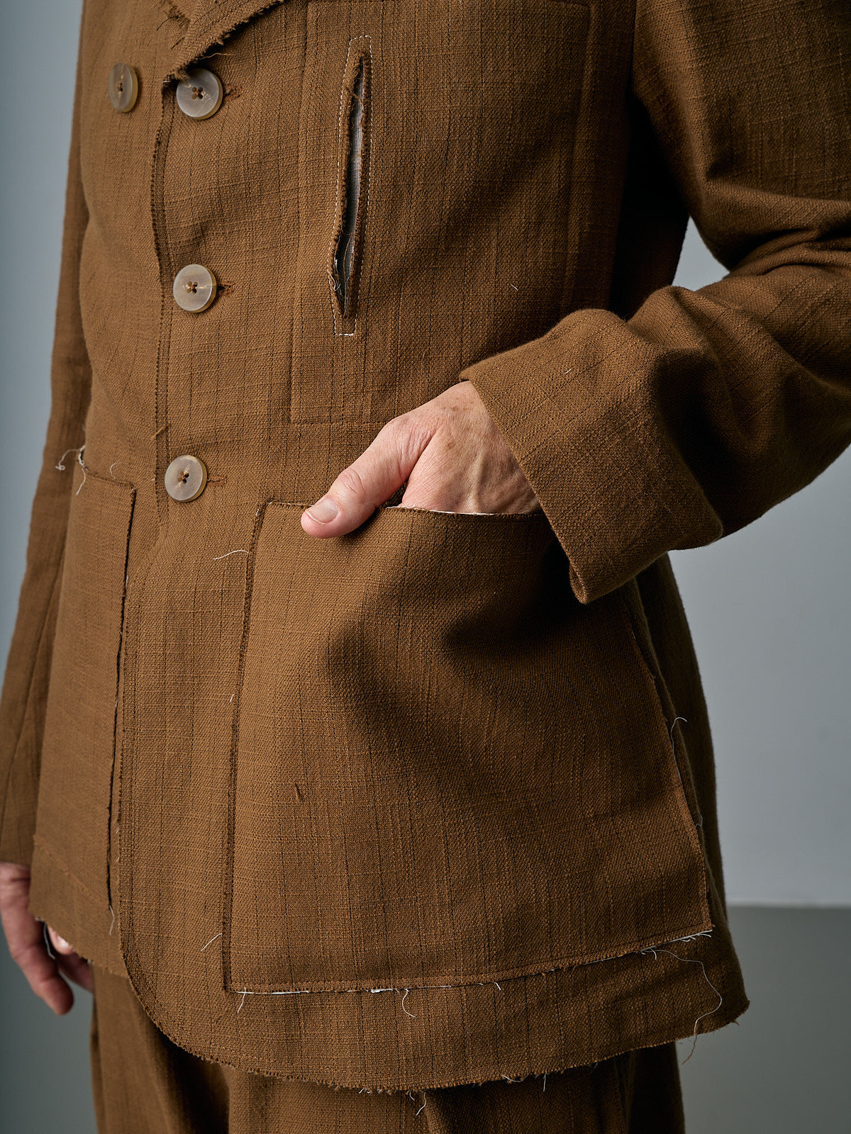 Leusdon Jacket with Back Pleats - Ochre Pinstripe