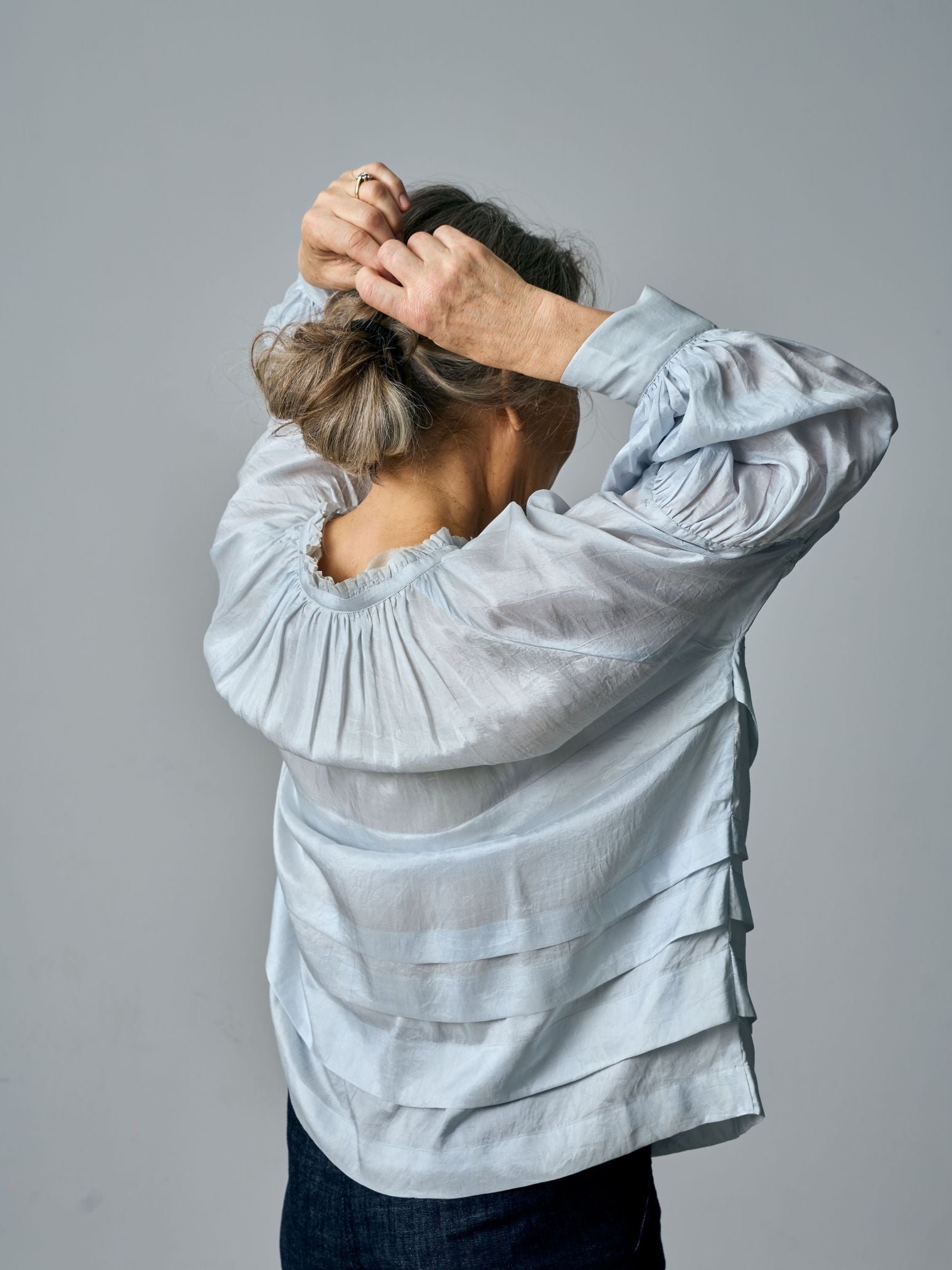 Astrid Silk Pleated Blouse - Sky Blue