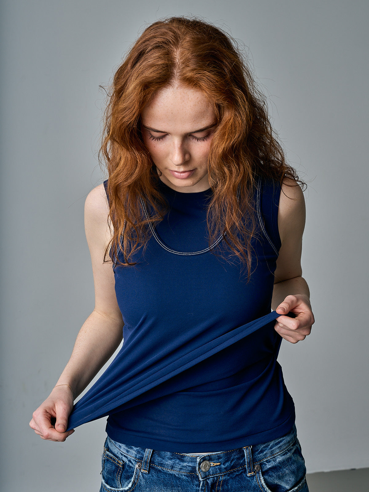 Twisted Cotton Sleeveless  2 Piece Top - Navy